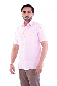 DESHBANDHU DBK Men's Plain Solid 100% Cotton Half Sleeves Regular Fit Formal Shirt's (42, Pink)-thumb1