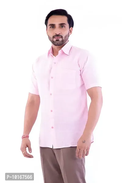 DESHBANDHU DBK Men's Plain Solid 100% Cotton Half Sleeves Regular Fit Formal Shirt's (42, Pink)-thumb2