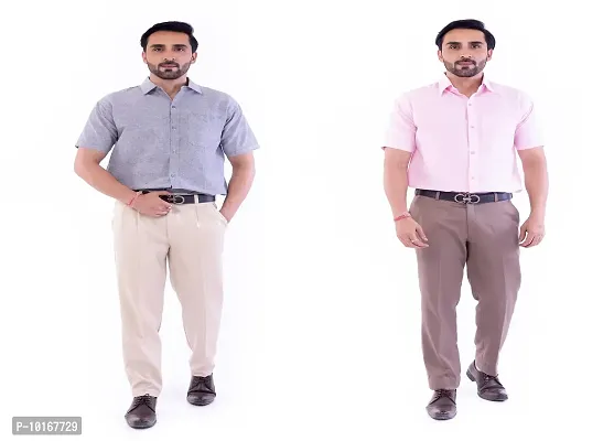 DESHBANDHU DBK Men's Cotton Solid Regular Fit Half Sleeve Combo Shirts (Pack of 2) (44, Grey_Pink)-thumb0