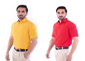DESHBANDHU DBK Men's Plain Solid Cotton Half Sleeves Regular Fit Formal Shirt's Combo (Pack of 2) (44, Mustard_RED)-thumb2