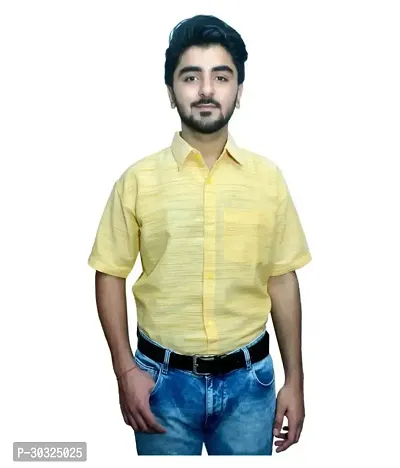 Elegant Yellow Cotton  Short Sleeves Casual Shirt For Men-thumb0