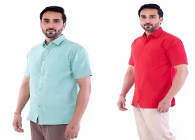 DESHBANDHU DBK Men's Plain Solid Cotton Half Sleeves Regular Fit Formal Shirt's Combo (40, Green - RED)-thumb2