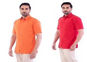 DESHBANDHU DBK Men's Plain Solid Cotton Regular Fit Half Sleeves Formal Shirt's Combo (Pack of 2) (42, Orange-RED)-thumb1
