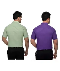 Elegant Multicoloured Cotton  Short Sleeves Casual Shirt For Men Pack Of 2-thumb1