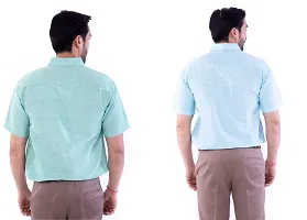 DESHBANDHU DBK Men's Plain Solid Cotton Half Sleeves Regular Fit Formal Shirt's Combo (44, Green - Sky)-thumb1