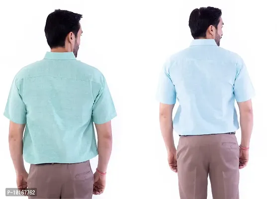 DESHBANDHU DBK Men's Plain Solid Cotton Half Sleeves Regular Fit Formal Shirt's Combo (44, Green - Sky)-thumb2