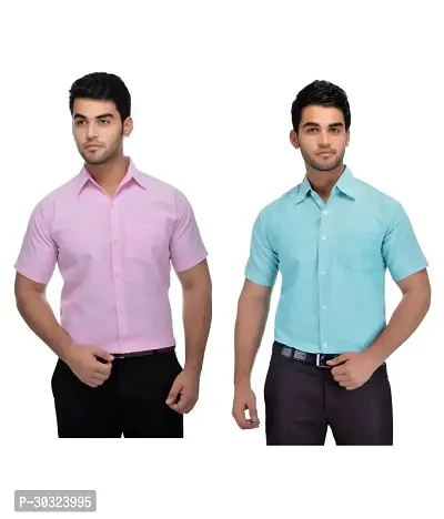 Elegant Multicoloured Cotton  Short Sleeves Casual Shirt For Men Pack Of 2-thumb0