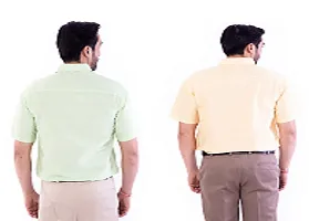 DESHBANDHU DBK Men's Plain Solid Cotton Half Sleeves Regular Fit Formal Shirt's Combo (42, Parrot_Sand)-thumb2