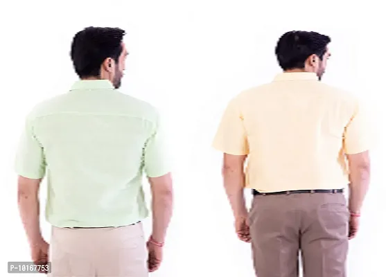 DESHBANDHU DBK Men's Plain Solid Cotton Half Sleeves Regular Fit Formal Shirt's Combo (42, Parrot_Sand)-thumb3
