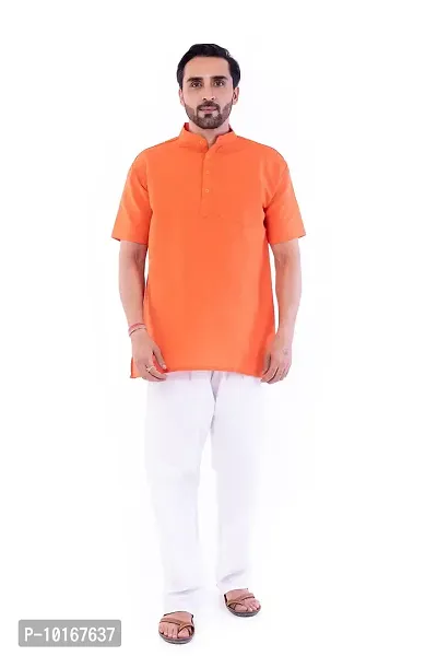 DESHBANDHU DBK Men's Half Sleeve Short Regular Kurta Cotton Ethnic Wear (42, Orange)