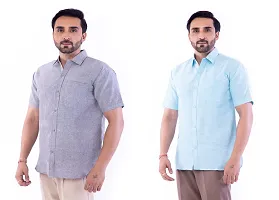 DESHBANDHU DBK Men's Cotton Solid Regular Fit Half Sleeve Combo Shirts (Pack of 2) (40, Grey_Sky)-thumb1