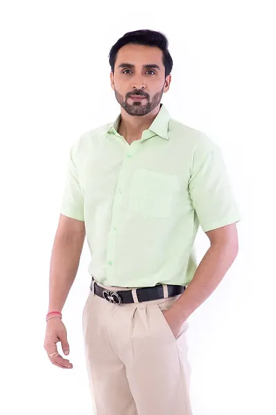 DESHBANDHU DBK Men's Plain Solid 100% Half Sleeves Regular Fit Formal Shirt's (44, Parrot)