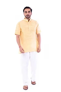 DESHBANDHU DBK Men's Regular Half Sleeves Short Kurta - Casual Ethnic Wear (44, Yellow)-thumb1