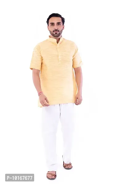 DESHBANDHU DBK Men's Regular Half Sleeves Short Kurta - Casual Ethnic Wear (44, Yellow)-thumb2