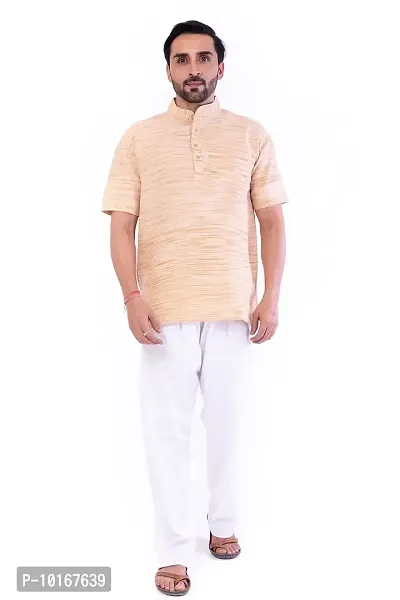 DESHBANDHU DBK Men's Regular Half Sleeves Short Kurta - Casual Ethnic Wear (42, Sand)-thumb0