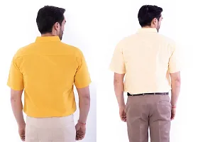 DESHBANDHU DBK Men's Plain Solid Cotton Half Sleeves Regular Fit Formal Shirt's Combo (Pack of 2) (42, Mustard_Sand)-thumb2