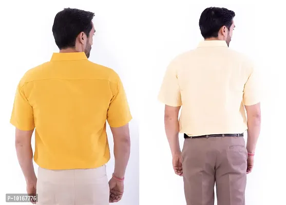 DESHBANDHU DBK Men's Plain Solid Cotton Half Sleeves Regular Fit Formal Shirt's Combo (Pack of 2) (42, Mustard_Sand)-thumb3