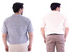 DESHBANDHU DBK Men's Cotton Solid Regular Fit Half Sleeve Combo Shirts (Pack of 2) (42, Grey_Peach)-thumb3