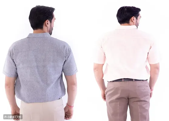 DESHBANDHU DBK Men's Cotton Solid Regular Fit Half Sleeve Combo Shirts (Pack of 2) (42, Grey_Peach)-thumb4