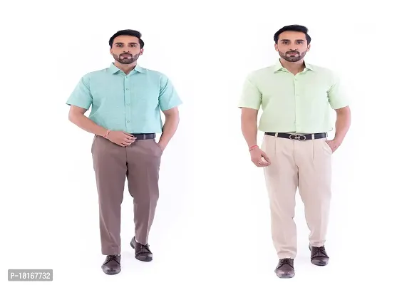 DESHBANDHU DBK Men's Plain Solid Cotton Half Sleeves Regular Fit Formal Shirt's Combo (44, Green - Parrot)