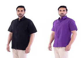 DESHBANDHU DBK Men's Plain Solid 100% Cotton Half Sleeves Regular Fit Formal Shirt's Combo (Pack of 2) (40, Black - Purple)-thumb2