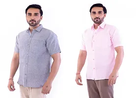 DESHBANDHU DBK Men's Cotton Solid Regular Fit Half Sleeve Combo Shirts (Pack of 2) (44, Grey_Pink)-thumb1