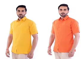 DESHBANDHU DBK Men's Plain Solid Cotton Half Sleeves Regular Fit Formal Shirt's Combo (Pack of 2) (42, Mustard_Orange)-thumb1