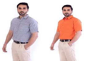 DESHBANDHU DBK Men's Cotton Solid Regular Fit Half Sleeve Combo Shirts (Pack of 2) (44, Grey_Orange)-thumb2