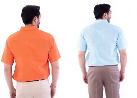 DESHBANDHU DBK Men's Plain Solid Cotton Regular Fit Half Sleeves Formal Shirt's Combo (Pack of 2) (40, Orange-Sky)-thumb3