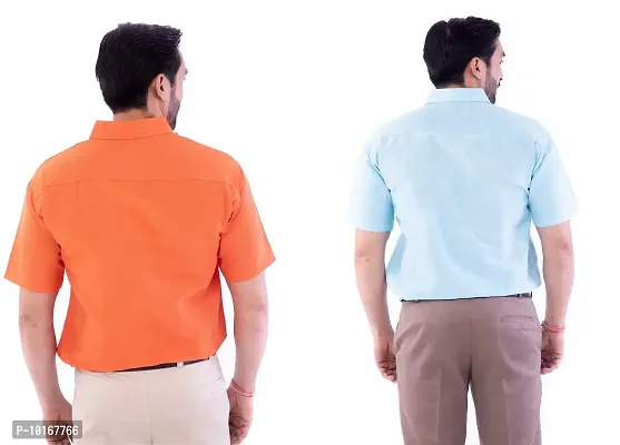 DESHBANDHU DBK Men's Plain Solid Cotton Regular Fit Half Sleeves Formal Shirt's Combo (Pack of 2) (40, Orange-Sky)-thumb4