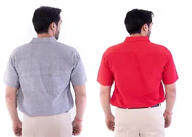 DESHBANDHU DBK Men's Cotton Solid Regular Fit Half Sleeve Combo Shirts (Pack of 2) (42, Grey_RED)-thumb3