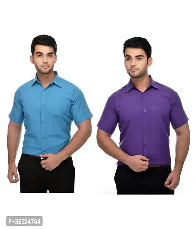 Elegant Multicoloured Cotton  Short Sleeves Casual Shirt For Men Pack Of 2