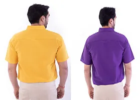 DESHBANDHU DBK Men's Plain Solid Cotton Half Sleeves Regular Fit Formal Shirt's Combo (Pack of 2) (40, Mustard_Purple)-thumb3
