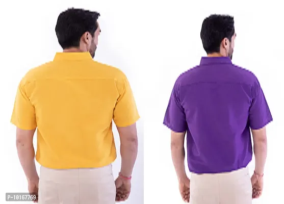 DESHBANDHU DBK Men's Plain Solid Cotton Half Sleeves Regular Fit Formal Shirt's Combo (Pack of 2) (40, Mustard_Purple)-thumb4
