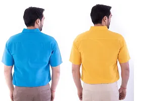 DESHBANDHU DBK Men's Plain Solid Cotton Half Sleeves Regular Fit Formal Shirt's (Pack of 2) (44, FIROZI - Mustard)-thumb1
