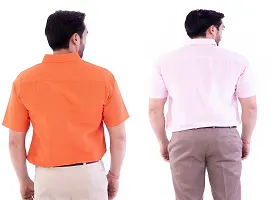 DESHBANDHU DBK Men's Plain Solid Cotton Regular Fit Half Sleeves Formal Shirt's Combo (Pack of 2) (40, Orange-Pink)-thumb3