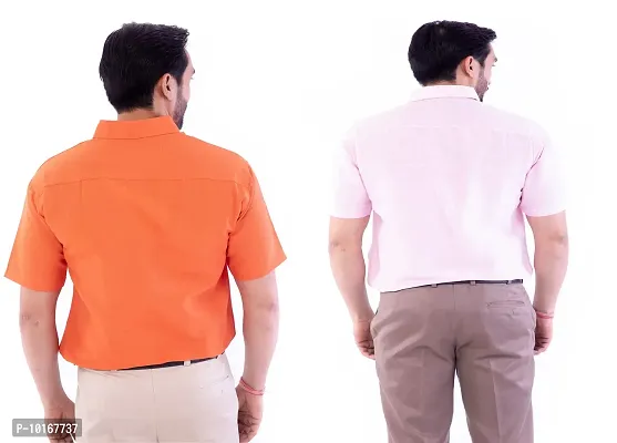 DESHBANDHU DBK Men's Plain Solid Cotton Regular Fit Half Sleeves Formal Shirt's Combo (Pack of 2) (40, Orange-Pink)-thumb4