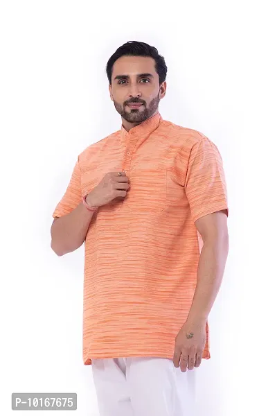 DESHBANDHU DBK Men's Regular Half Sleeves Short Kurta - Casual Ethnic Wear (40, Orange)-thumb3