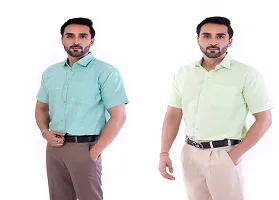 DESHBANDHU DBK Men's Plain Solid Cotton Half Sleeves Regular Fit Formal Shirt's Combo (44, Green - Parrot)-thumb3