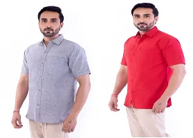 DESHBANDHU DBK Men's Cotton Solid Regular Fit Half Sleeve Combo Shirts (Pack of 2) (42, Grey_RED)-thumb2