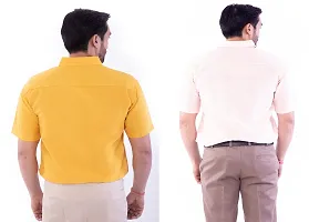 DESHBANDHU DBK Men's Plain Solid Cotton Half Sleeves Regular Fit Formal Shirt's Combo (Pack of 2) (44, Mustard_Peach)-thumb3