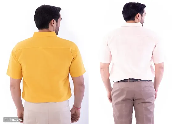 DESHBANDHU DBK Men's Plain Solid Cotton Half Sleeves Regular Fit Formal Shirt's Combo (Pack of 2) (44, Mustard_Peach)-thumb4