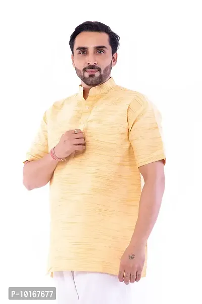 DESHBANDHU DBK Men's Regular Half Sleeves Short Kurta - Casual Ethnic Wear (44, Yellow)-thumb0