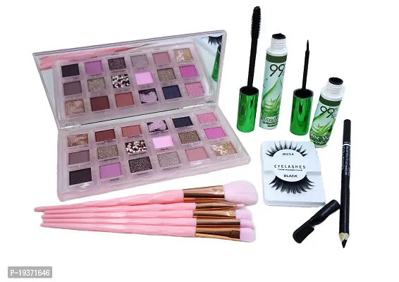 Fancy Premium Quality Face Makeup Combo Of 06 Products (Eye Shadow Palette, Eye Liner, Mascara, Brush, Eye Brow Pencil And Eye Lashes)