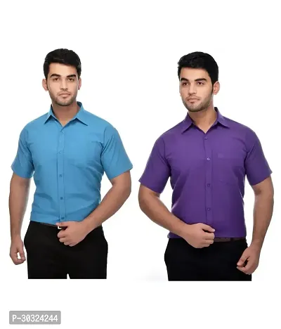 Elegant Multicoloured Cotton  Short Sleeves Casual Shirt For Men Pack Of 2