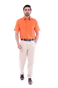 DESHBANDHU DBK Men's Plain Solid 100% Cotton Half Sleeves Regular Fit Formal Shirt's (44, Orange)-thumb2