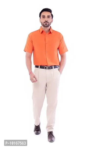 DESHBANDHU DBK Men's Plain Solid 100% Cotton Half Sleeves Regular Fit Formal Shirt's (44, Orange)-thumb3