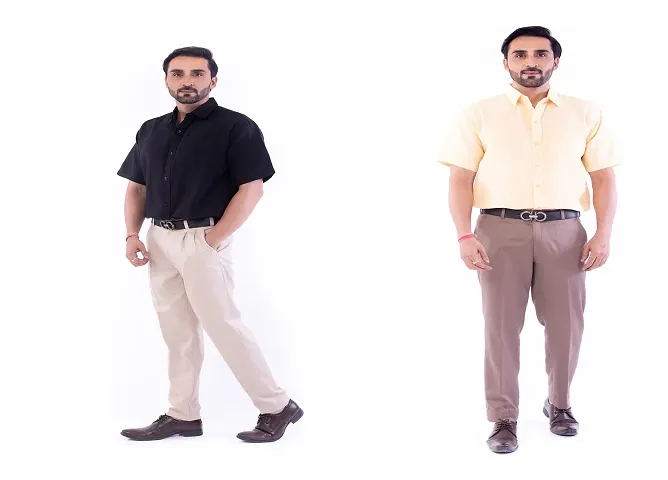 DESHBANDHU DBK Men's Plain Solid 100% Cotton Half Sleeves Regular Fit Formal Shirt's Combo (Pack of 2)