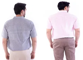 DESHBANDHU DBK Men's Cotton Solid Regular Fit Half Sleeve Combo Shirts (Pack of 2) (44, Grey_Pink)-thumb3