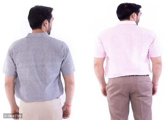 DESHBANDHU DBK Men's Cotton Solid Regular Fit Half Sleeve Combo Shirts (Pack of 2) (44, Grey_Pink)-thumb4
